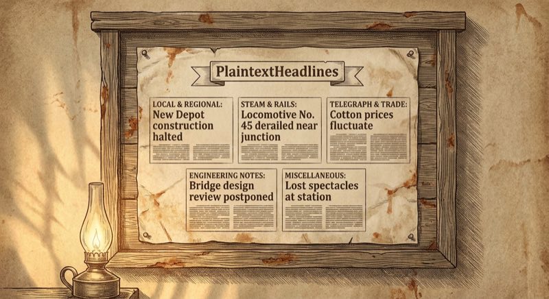 PlaintextHeadlines broadsheet pinned to a railroad depot notice board